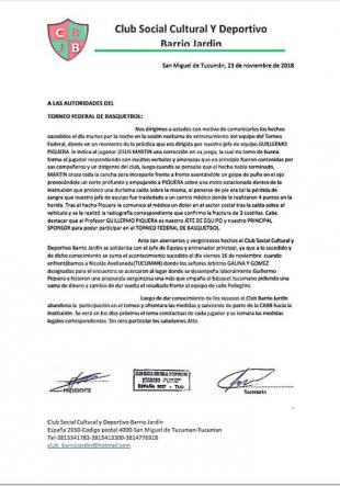 Barrio Jard�n abandona el Federal tras un bochorno