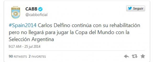 Delfino no jugar� el Mundial de Espa�a 2014